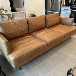 West Elm Haven Loft 86” Sofa, Ludlow leather, Sesame