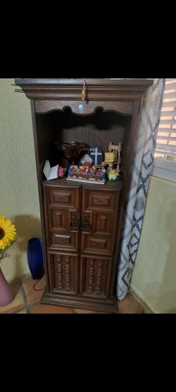 Vintage wood cabinet with display shelf