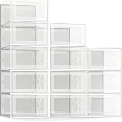 SEE SPRING 12 Pack Shoe Storage Box, Clear Plastic Stackable Shoe Organizer for Closet, Space Saving Foldable Shoe Rack Sneaker Container Bin Holder