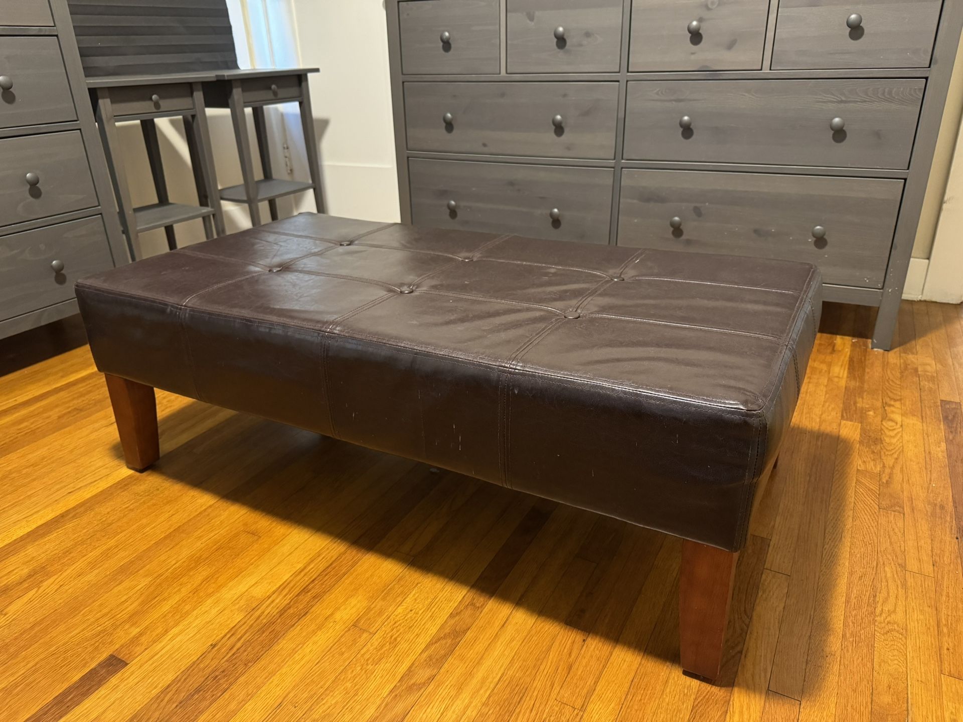 Brown Tufted Leather Ottoman/Coffee Table