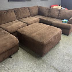 Suede Brown Sectional Couch 