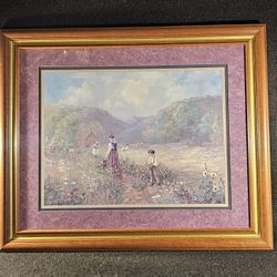 Rare Home Interiors Vintage Bettie Zelder Signed Framed Print "Thru God's Grace Field of Flowers"