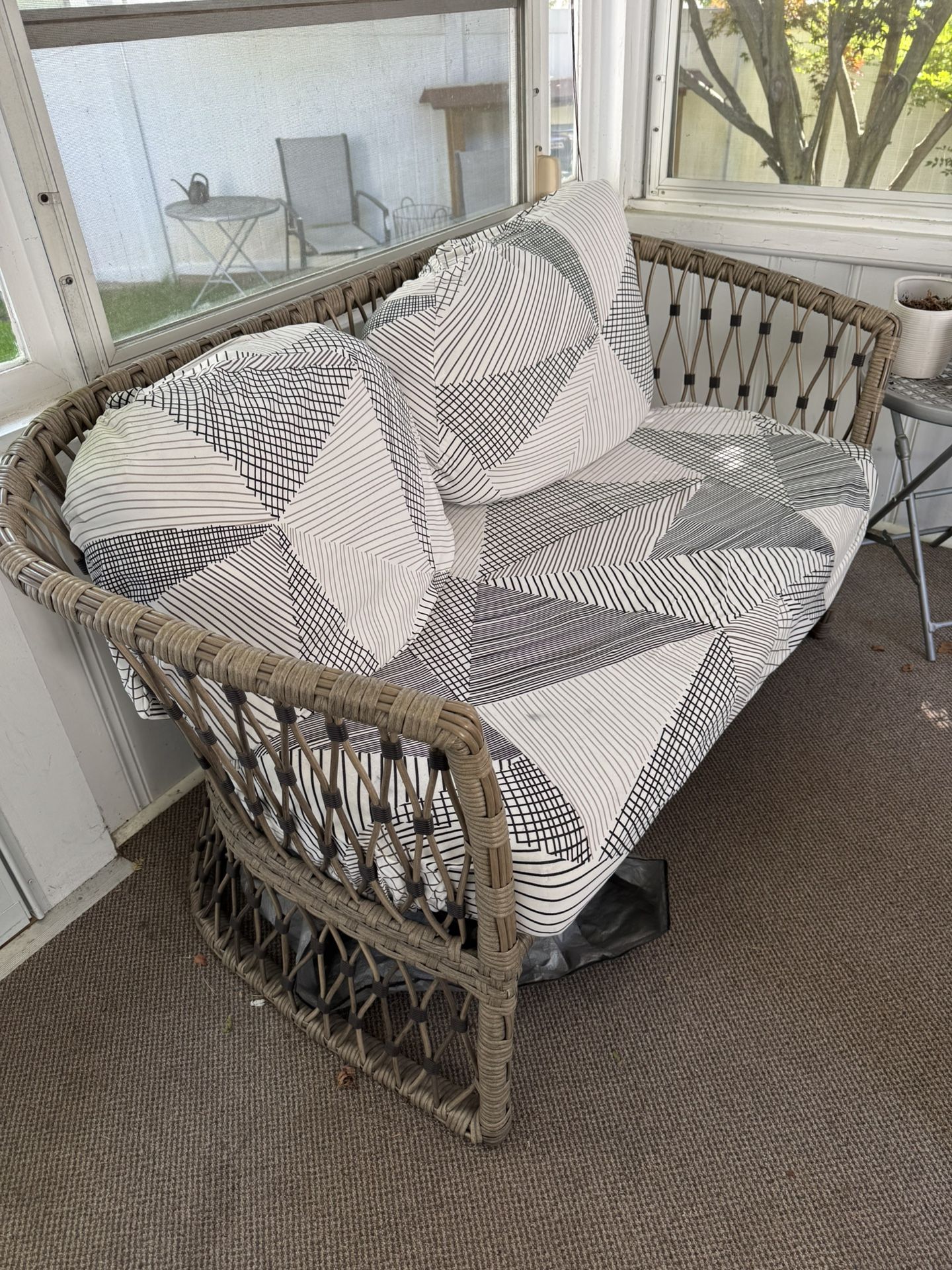 Stylish Patio Conversation Set - Chairs, Loveseat & Coffee Table- Gently Used