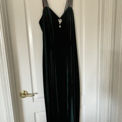 Green Velvet Evening Gown