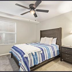 Wood Queen Bed Frame and Side Table