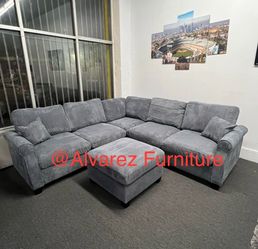 Corduroy sectional sofa with ottoman