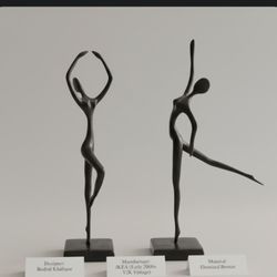 Vintage Bodrul Khalique Modernist Abstract Bronze Ballet Dancer Figurines (Set of Two) Y2K