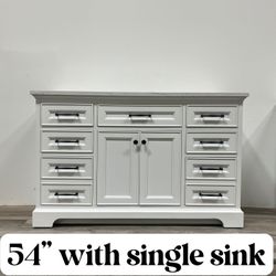 54" Solid Wood Bathroom Vanity Cabinet with Stone Countertop(Open Box)
