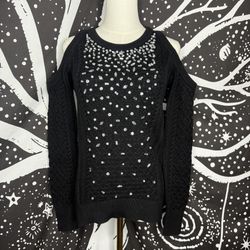 Michael Michael Kors Black Braided Sweater Size  S Jewel Embellished Cotton 