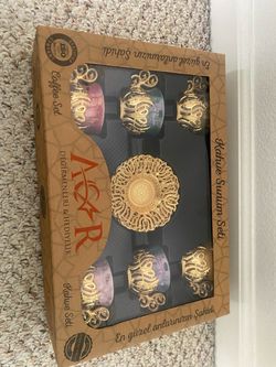 Turkish Coffee Cup Set with Gold Holders