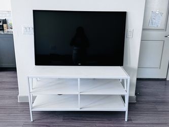 Modern White TV Stand with Open Shelving