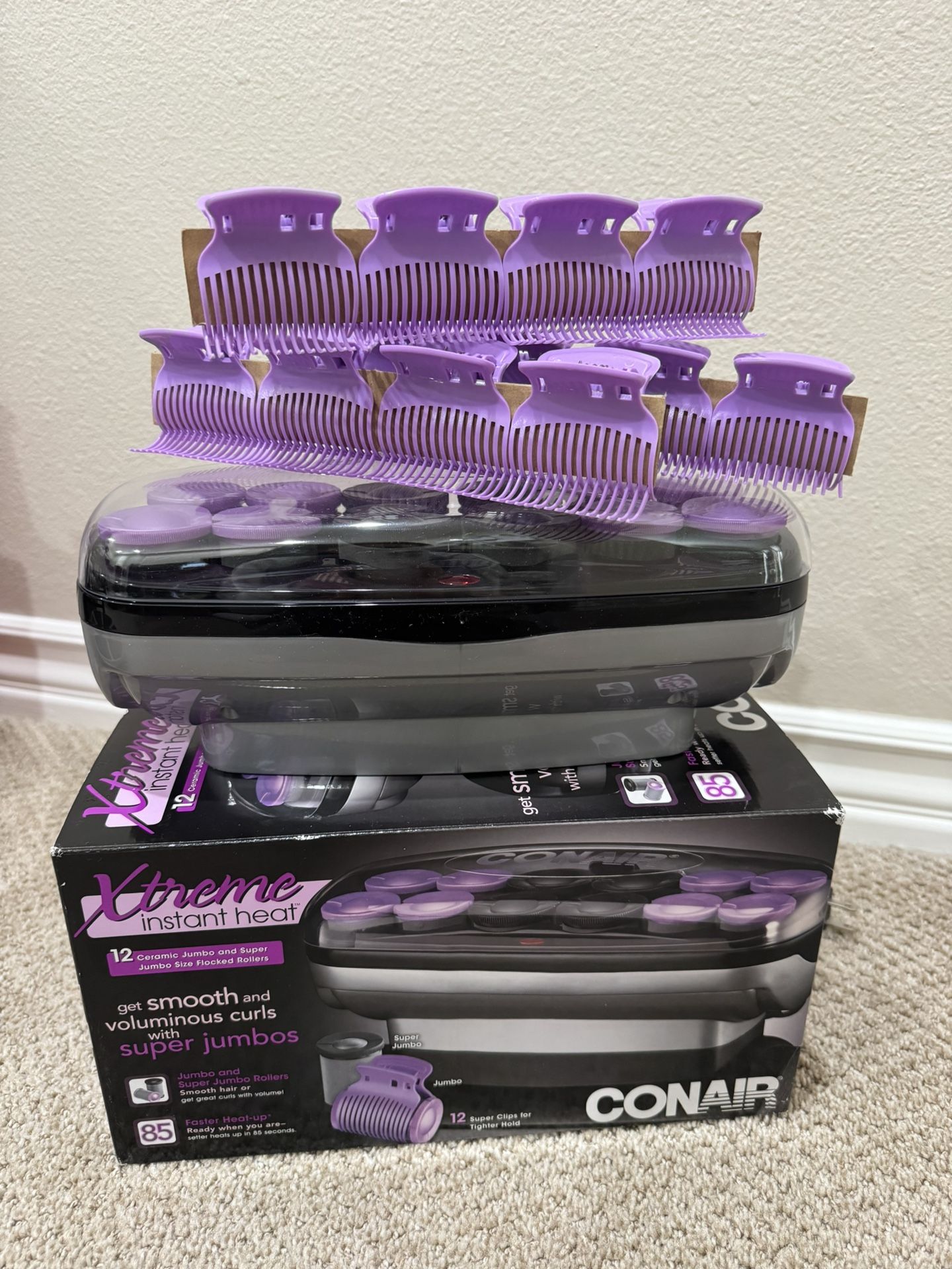 Conair Hot Rollers for Long, Medium & Short Hair, 12 Ceramic Flocked 1½-Inch and 1¾-Inch Heated Hair Rollers with Clips, Hot Curlers for Women, Volume