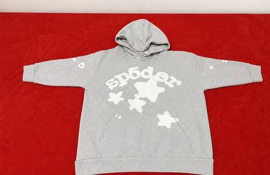 LARGE Sp5der Beluga Grey Hoodie Men & Women