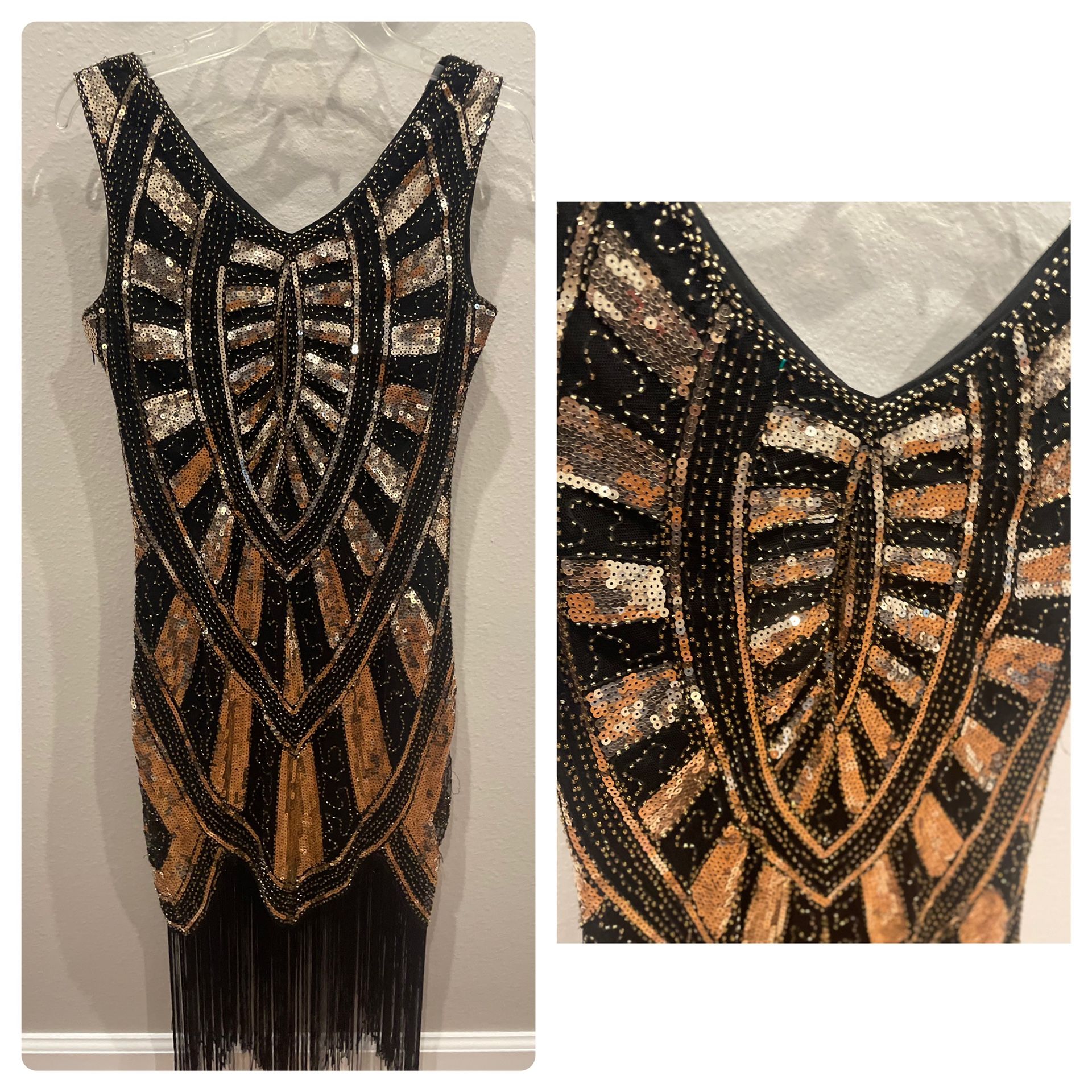 Meten Sequin Fringe Flapper Dress.