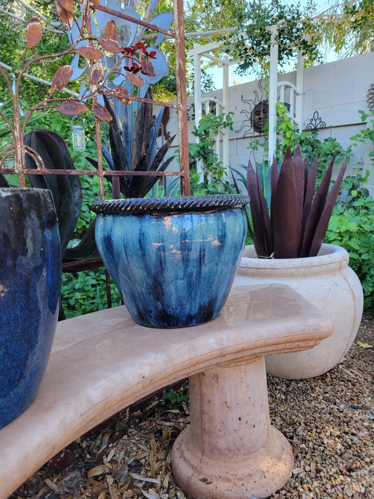 Blue Glazed Planter Pot