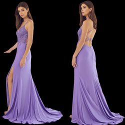 New With Tags Lilac Lace Floral Corset Bodice Prom Dress & Formal Dress $215
