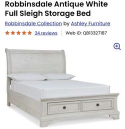 Robbinsdale Antique White Full Sleigh Storage Bed 🤍 Cama con Gavetas de Almacenamiento