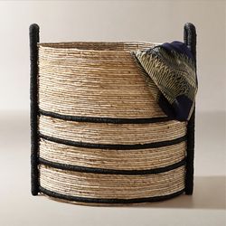 CB2 Aminah Woven Storage Basket With Black Handles