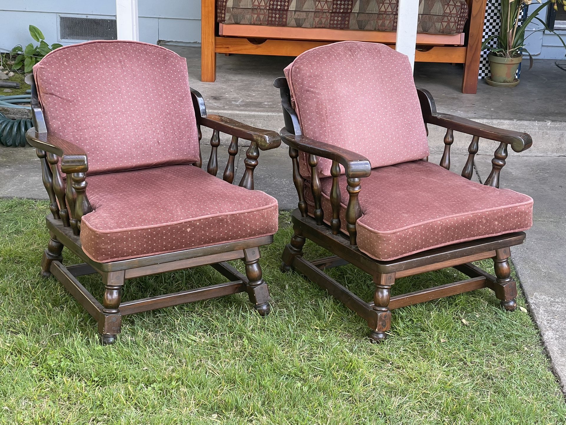 Vintage Ethan & Allen Wooden Armchairs