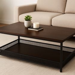 Modern Industrial Coffee Table – Dark Wood & Metal – Excellent Con