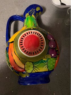Mexican pottery Hand-Paint Multicolor Ceramic Pitcher Decorative Home Art handcrafted vibrant glaze colorful fruit clay