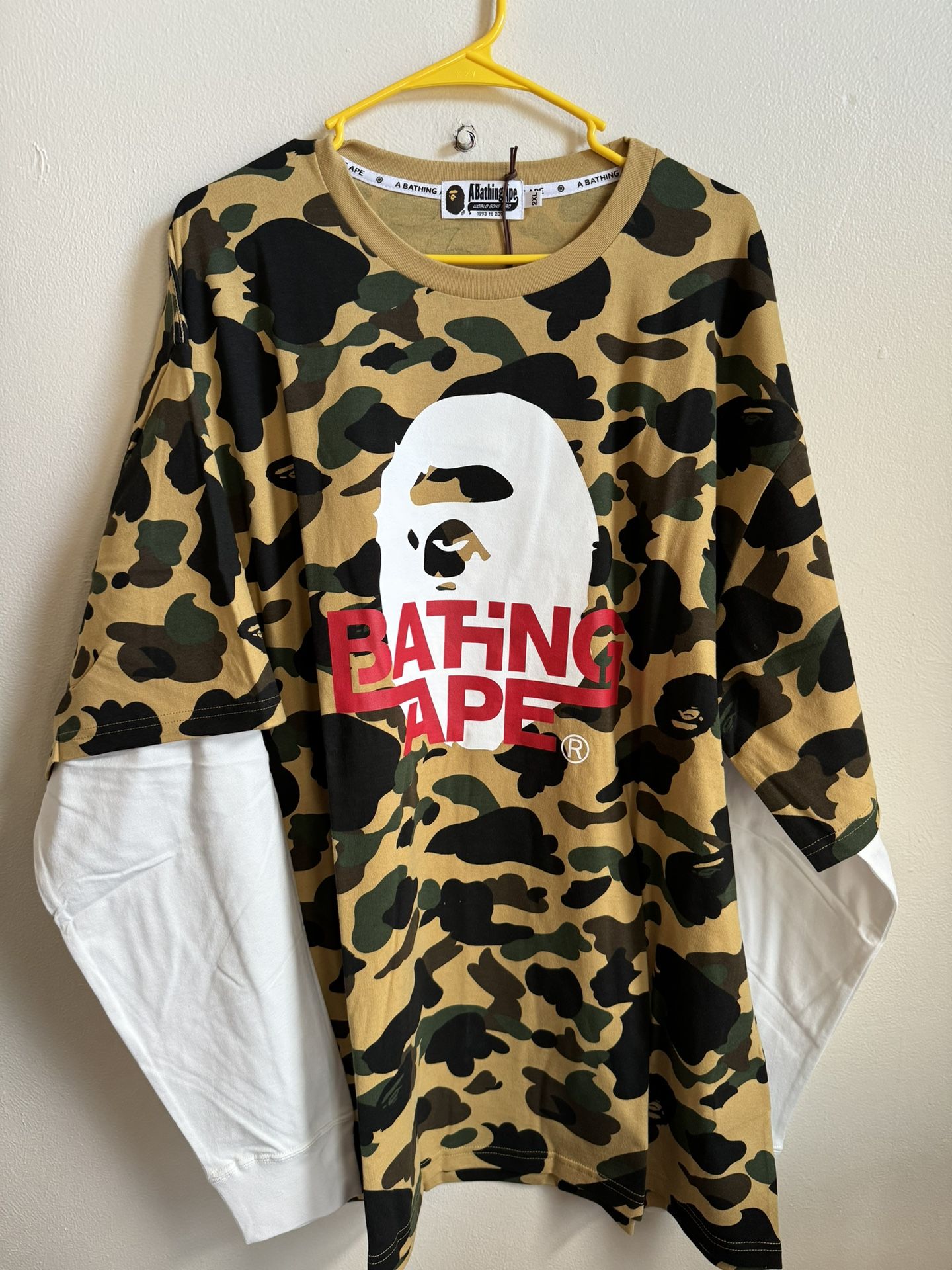 Bape 1st Camo Relaxed Fit Layered Long Sleeve Tee XXL Yellow Print