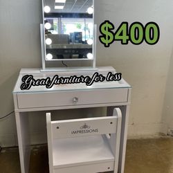 Impressions Mini Vanity White With Chair And Mirror Brand New