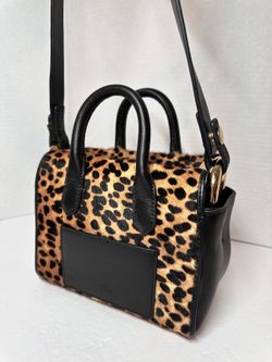 J.Crew The Harper Mini Satchel in Italian Black and Leopard-Print Leather