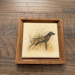 Vintage Hunting Dog Tile Trivet Framed Pointer Dog Boys Nursery Room Cabin Decor