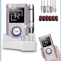 Diamond Electric Nail File, Professional Cordless Drill Nails with 6 Bits & LED Screen, 8 Hours Use, Stepless Speed for Acrylic/Gel Nails, Salon & Hom