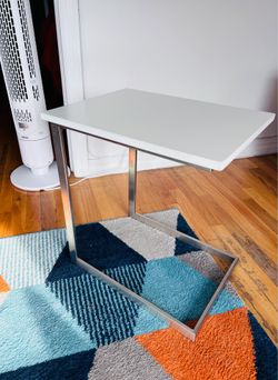 End table, white with stainless steel frame