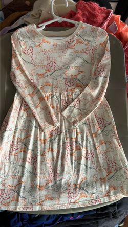 Girls Long Sleeve Dinosaur Print Dress