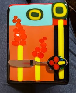 Fused Glass Art Tray with Spreader and spoon
