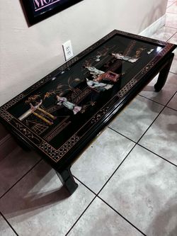 Mid Century Modern Black Lacquer Chinoiserie Coffee Table