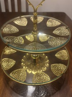 Two Tier Gold Glass Metal Cake/ Dessert Display 
