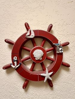 Rustic Red Decorative Ship Wheel 