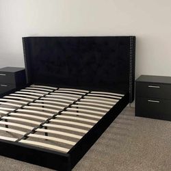 New Black Queen Size Bed Frame And 2 Nightstands 💥 