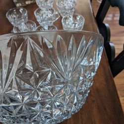Crystal Punch Bowl And Cups