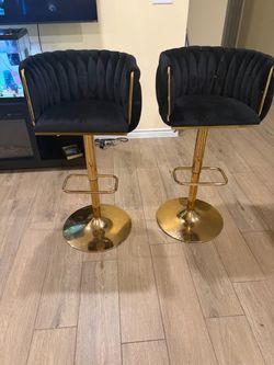 Black Velvet Bar Stools with Gold Base – Set of 2