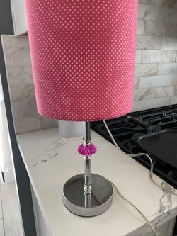 Pink Polka Dot Table Lamp with Chrome Base