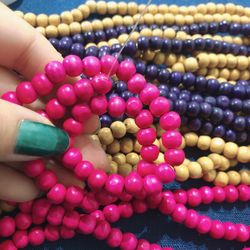 Wooden Beads Round Beads Loose Beads Home Decoration  Beads 15”(3 Colors)