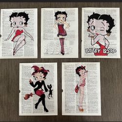 Betty Boop Themed Dictionary Art Prints - Set of 5