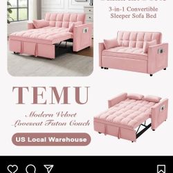 Two Person Temu Sofa Bed With Pull Out Tray And Phone Holster