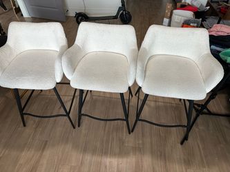 VESCASA 26"H Modern Linen Counter Height Stools Set 3 - 5029CS Sherpa White