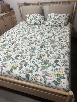 Queen bed frame, mattress and drawer