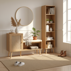 Homy Casa Selene 39” Rattan Shoe Storage Bench with Shelves, Natural Finish