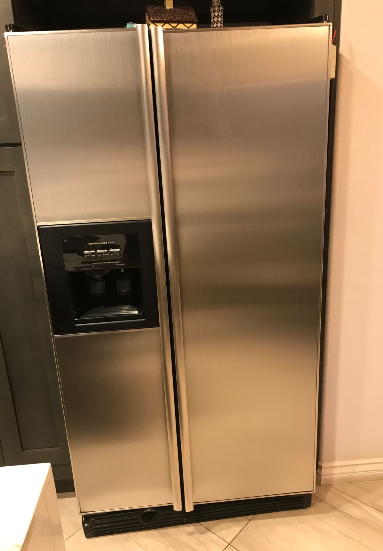 Kitchenaid superba. Side by side stainless steel refrigerator