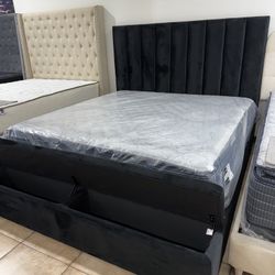 NEW IN BOX Black Platform Storage Bed Frame Queen & King Size FINANCE available $54 down pmt