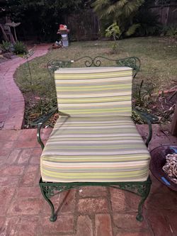 Green Wrought Iron Patio Chair with Cushions