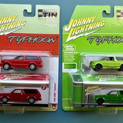 Johnny Lightning 1992 GMC TYPHOON Green & Red Pro Collector Storage Tin Lot of 2